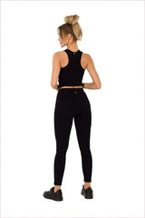 Ribbed Knit Fashion Leggings with Logo