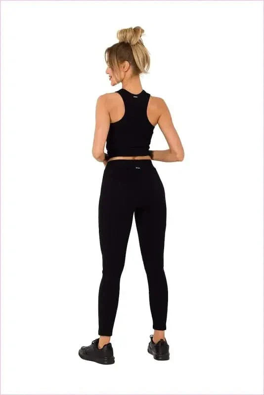 Ribbed Knit Fashion Leggings with Logo