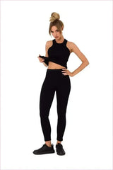Ribbed Knit Fashion Leggings with Logo