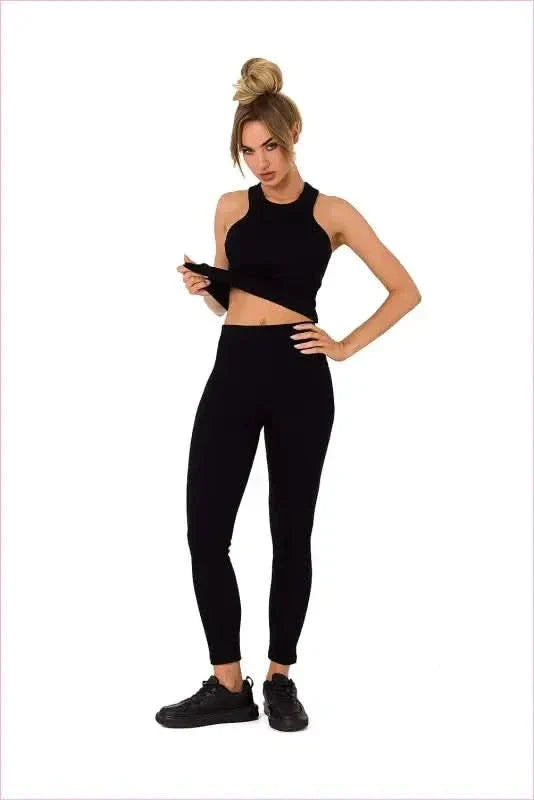 Ribbed Knit Fashion Leggings with Logo
