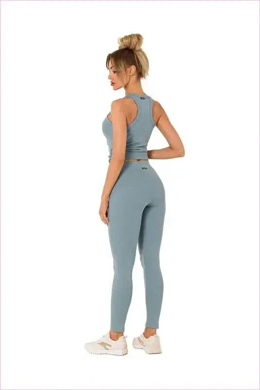 Ribbed Knit Fashion Leggings with Logo