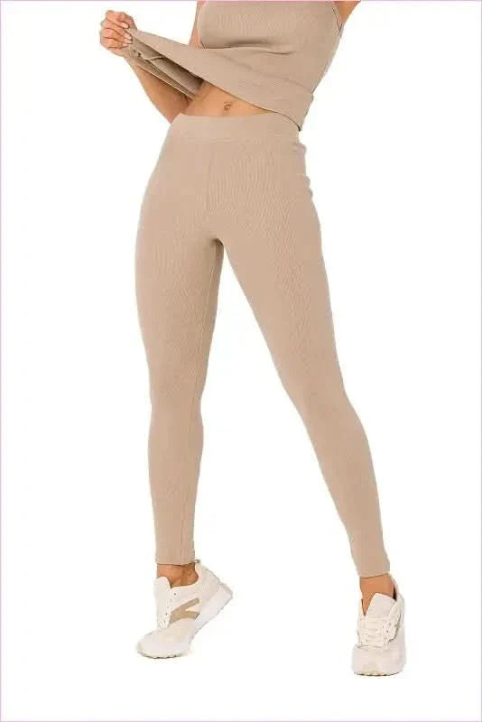 Ribbed Knit Fashion Leggings with Logo