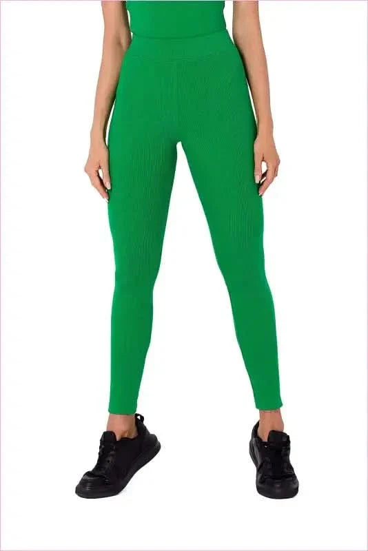 Ribbed Knit Fashion Leggings with Logo