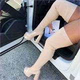 Round Toe Chunky Heel Over the Knee Knitted Boots for Modern Style