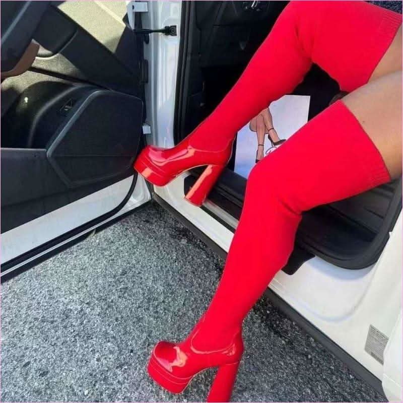Round Toe Chunky Heel Over the Knee Knitted Boots for Modern Style