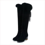 Round Toe Chunky High Heel Fur Lined Boots for Winter Style