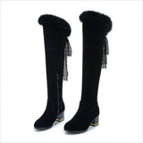 Round Toe Chunky High Heel Fur Lined Boots for Winter Style