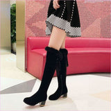 Round Toe Chunky High Heel Fur Lined Boots for Winter Style