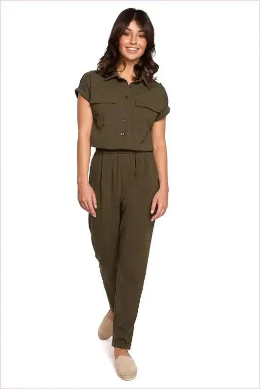Safari Style Cotton Jumpsuit Unique Fashion