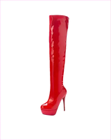 Shiny Black Patent Leather Knee Platform Stiletto Boots