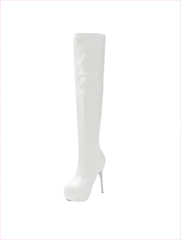 Shiny Black Patent Leather Knee Platform Stiletto Boots