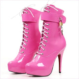 Shiny Black Patent Leather Platform Short Ankle Boots