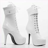 Shiny Black Patent Leather Platform Short Ankle Boots