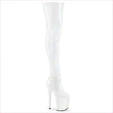 Shiny Black Patent Leather Thigh Length Boots with Iridescent Streaks
