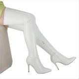 Shiny Black Slim High Heel Thigh Length Elastic Boots
