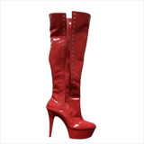 Shiny Black Thigh High Patent Ladies Boots with Lace-up Fronts
