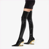 Shiny Red Fitted Luxury Thigh Length Boots with Shark Mouth Heels