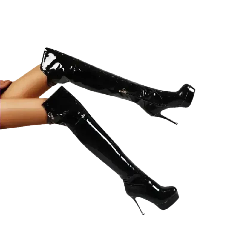Shiny Red Patent Leather Knee High Heel Stiletto Boots
