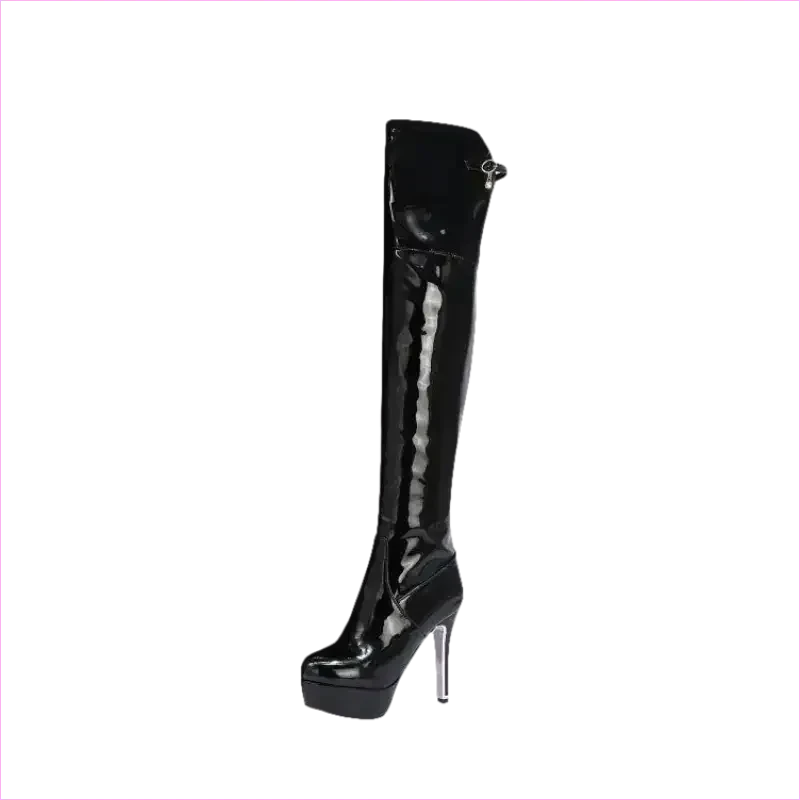 Shiny Red Patent Leather Knee High Heel Stiletto Boots