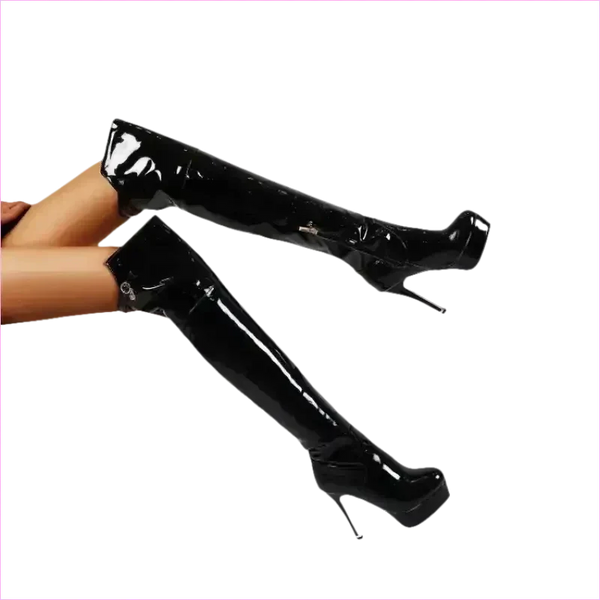 Shiny Red Patent Leather Knee High Heel Stiletto Boots