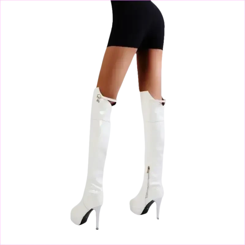Shiny Red Patent Leather Knee High Heel Stiletto Boots