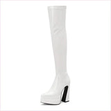 Shiny Red Skin Tight Patent Chunky Heel Thigh-high Boots