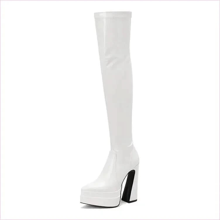 Shiny Red Skin Tight Patent Chunky Heel Thigh-high Boots