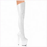 Shiny Red Thigh Length Platform Boots with 8 Inch Stiletto Heel