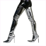 Shiny Silver Metallic Stiletto Patent Thigh High Unisex Boots