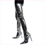 Shiny Silver Metallic Stiletto Patent Thigh High Unisex Boots