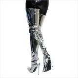 Shiny Silver Metallic Stiletto Patent Thigh High Unisex Boots