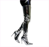 Shiny Silver Metallic Stiletto Patent Thigh High Unisex Boots