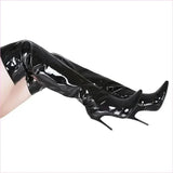 Shiny Silver Mirror Knee Long Boots with Pointy Toe Heels