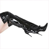 Shiny Silver Mirror Knee Long Boots with Pointy Toe Heels