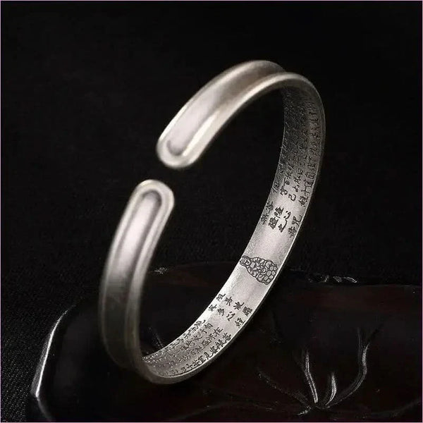 Silver Six Word Mantra Buddhist Scripture Bracelet