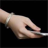 Silver Six Word Mantra Buddhist Scripture Bracelet