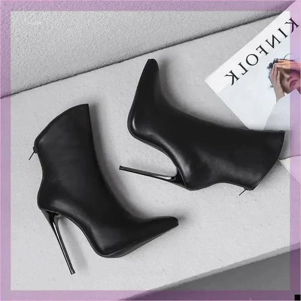 Sleek Fashion Stiletto Pointed Toe Ankle Boots in Plus Sizes