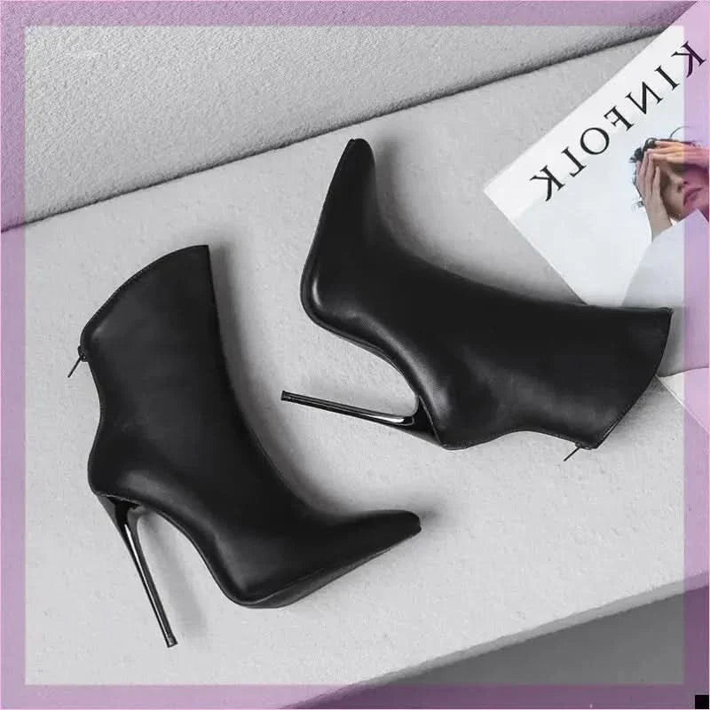 Sleek Fashion Stiletto Pointed Toe Ankle Boots in Plus Sizes