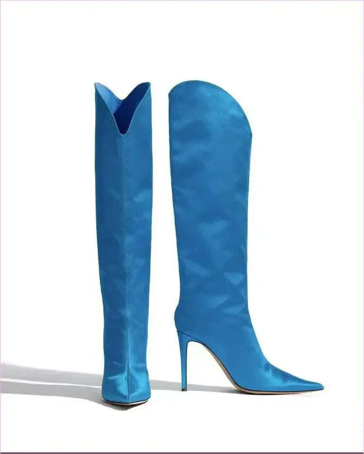 Sleek High Heel Luxury Pointed Toe Satin Over-the-knee Boots