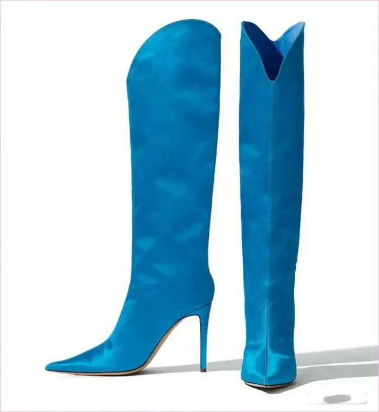 Sleek High Heel Luxury Pointed Toe Satin Over-the-knee Boots