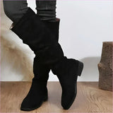 Slouchy Faux Suede Knee High Boots in Beige and Black