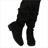 Slouchy Faux Suede Knee High Boots in Beige and Black