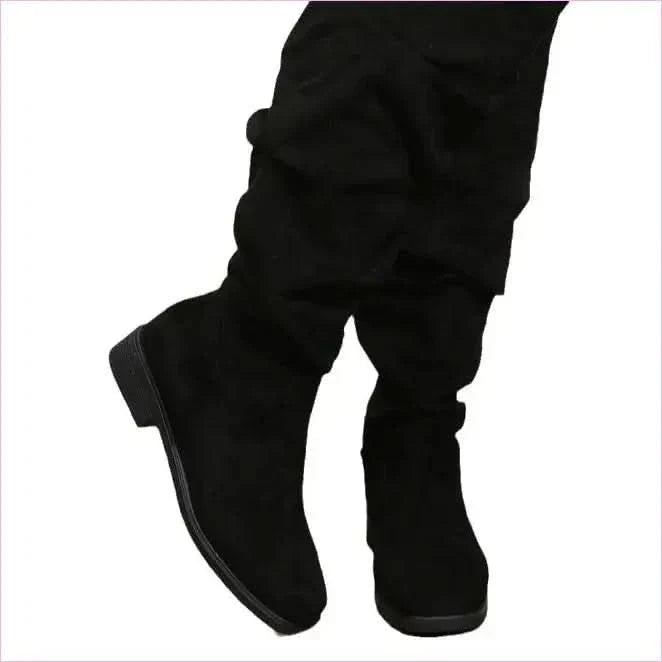 Slouchy Faux Suede Knee High Boots in Beige and Black
