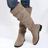 Slouchy Faux Suede Knee High Boots in Beige and Black