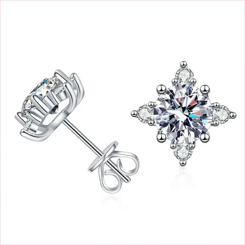 Snowflake Moissanite Diamond Sterling Silver Four-claw Stud Earrings