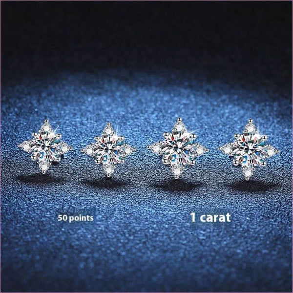 Snowflake Moissanite Diamond Sterling Silver Four-claw Stud Earrings