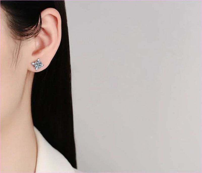 Snowflake Moissanite Diamond Sterling Silver Four-claw Stud Earrings