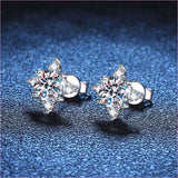 Snowflake Moissanite Diamond Sterling Silver Four-claw Stud Earrings