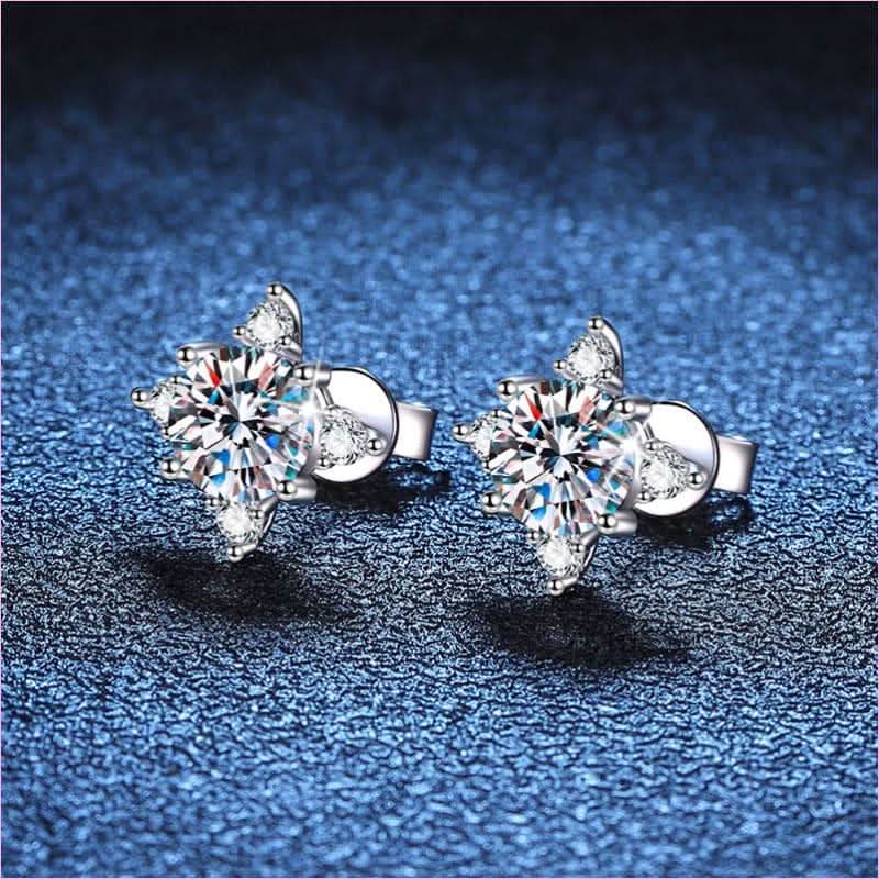 Snowflake Moissanite Diamond Sterling Silver Four-claw Stud Earrings