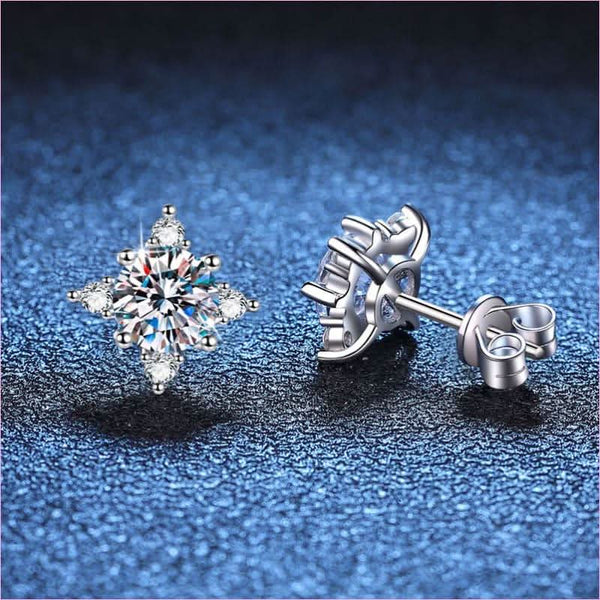 Snowflake Moissanite Diamond Sterling Silver Four-claw Stud Earrings